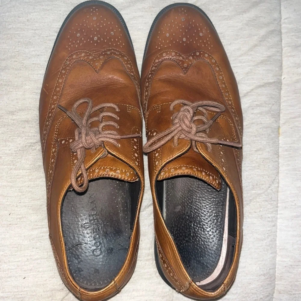 COLE HAAN Men Collen Wing Tip II British Tan Brown Oxford C12489 SZ 9.5 m